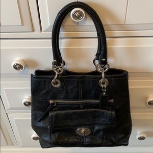 Coach bag , black shoulder bag , green inside